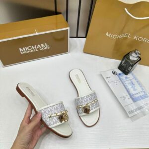 michael kors mandy signature logo slide sandal beige with og box & carry bag 918 6 beige