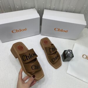 chloe premium woody mid heel slides with og box dust cover tan brown ch19