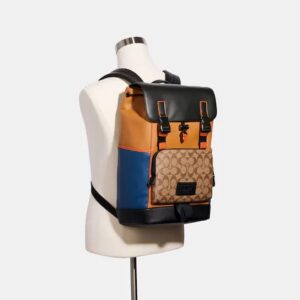coach track backpack colorblock signature canvas & high quality leather with dust cover & carry bag o2712