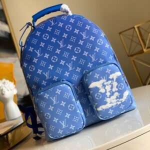 louis vuitton multipocket backpack blue monogram clouds coated canvas with dust cover & carry bag