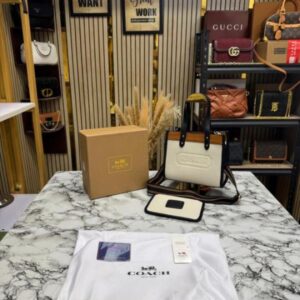 coach field signature tote bag in colorblock with og box and dust bag (c06)