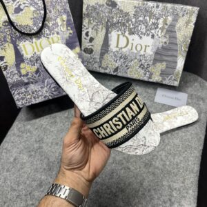 christian dior dway slide in grey black signature embroidered with og box carry bag 2019 1 grey black