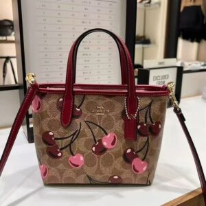 coach mini city teri toe shoulder bag in signature canvas cherry print og & dust bag 165