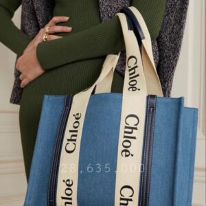 chloe canvas tote bag with dust bag(688 1 blue)