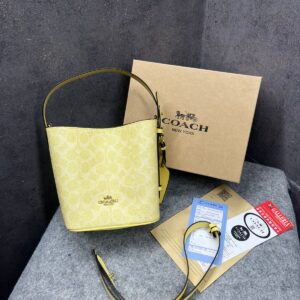 coach city bucket bag signature canvas with og box dust cover yellow (88076)