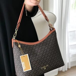 michael kors maeve large logo tote bag with dust cover & carry bag m8453 coffee brown