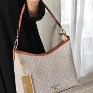 michael kors maeve large logo tote bag with dust cover & carry bag m8453 beige brown