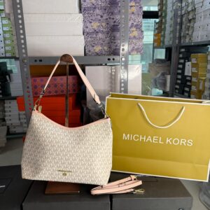 michael kors maeve large logo tote bag with dust cover & carry bag m8453 beige pink