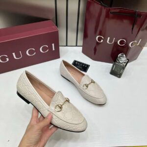gucci womens jordaan loafers wid og box & carry bag beige white a885 1c