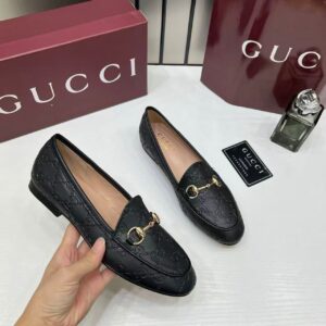 gucci womens jordaan loafers wid og box & carry bag black a885 1c