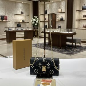  louis vuitton chain sling bag with box and bill (8882 black)