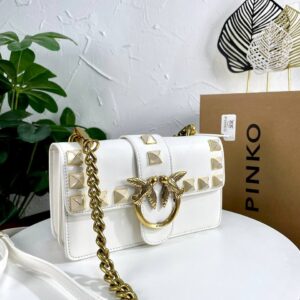 pinko love studded crossbody bag with og box & dust bag white 9917