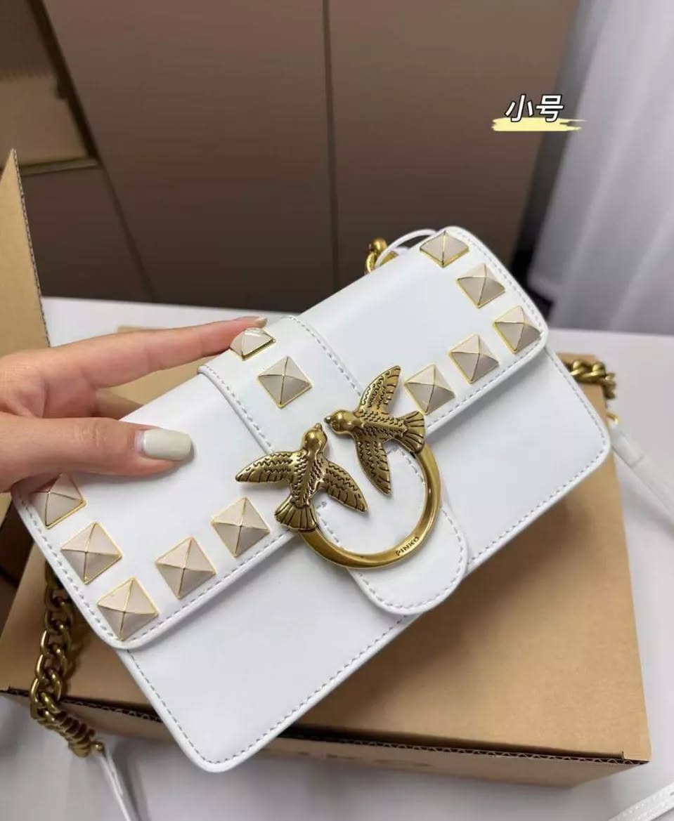 pinko love studded crossbody bag with og box & dust bag white 9917 pinko love studded crossbody bag with og box & dust bag white 9917