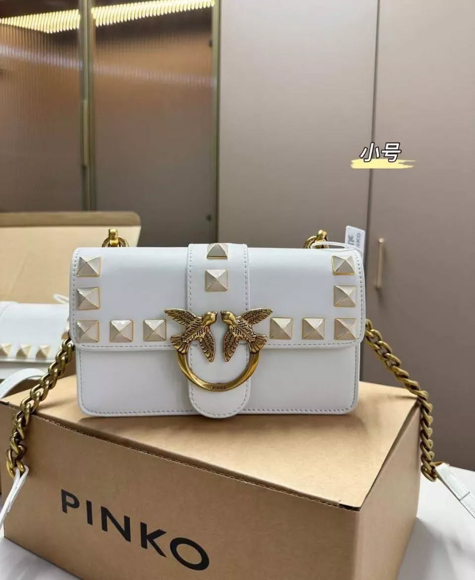 pinko love studded crossbody bag with og box & dust bag white 9917 pinko love studded crossbody bag with og box & dust bag white 9917