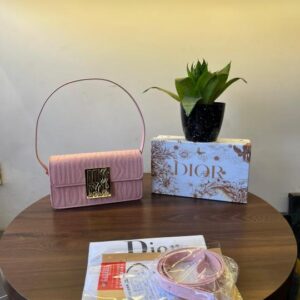 christian dior quilted miss dior flap shoulderbag with og box dust bag & 2belts pink d2427