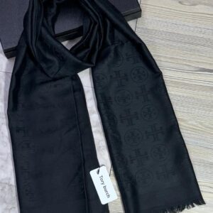tory burch black tonal logo monogram elegant design pashmina scarf with polythene