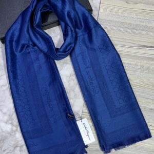 salvatore ferragamo royal blue tonal gancini monogram elegant design pashmina scarf with box polythene