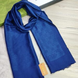gucci blue tonal gg monogram logo luxury cotton pashmina scarf with polythene