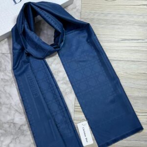 christian dior navy blue tonal cannage monogram logo luxury cotton pashmina scarf with polythene