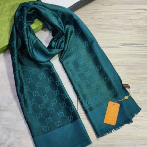 gucci emerald green tonal gg monogram logo luxury cotton pashmina scarf with polythene