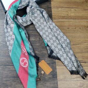 gucci grey green red web stripe gg monogram luxury cotton pashmina scarf with polythene