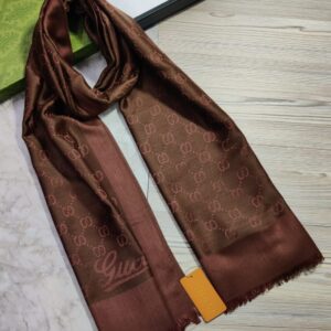 gucci chocolate brown tonal gg monogram logo luxury cotton pashmina scarf with polythene