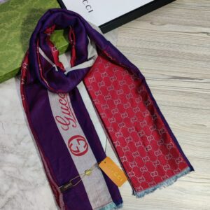 gucci purple red white gg monogram logo luxury cotton pashmina scarf with polythene