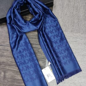 michael kors navy blue tonal mk monogram logo luxury cotton pashmina scarf with polythene