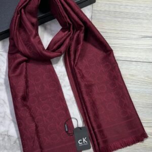 calvin klein wine red tonal ck monogram logo luxury cotton pashmina scarf with polythene