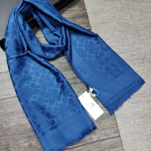 coach royal blue tonal logo luxury cotton pashmina scarf with polythene