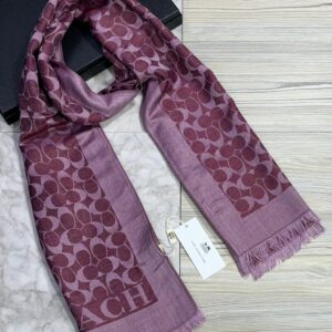 coach maroon pink tonal logo luxury cotton pashmina scarf with polythene