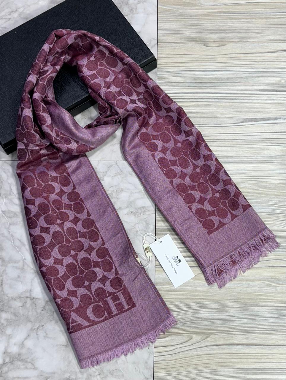 coach maroon pink tonal logo luxury cotton pashmina scarf with polythene coach maroon pink tonal logo luxury cotton pashmina scarf with polythene