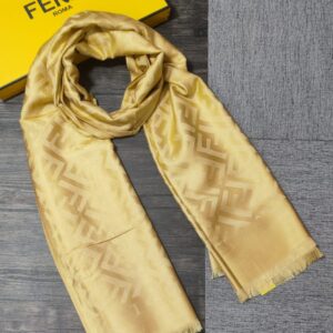 fendi gold yellow tonal ff monogram logo luxury cotton pashmina scarf with polythene