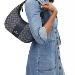 coach carmen shoulder bag blue cloth with og box dust bag 6812 12 blue cloth