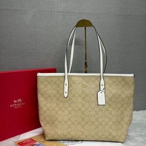 coach signature city tote bag with og red box (55398 apricot white)