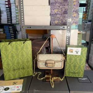 gucci horse bit gg monogram crossbody sling with og box dust bag 88228 beige