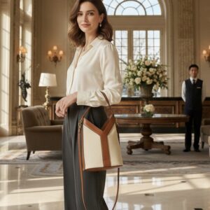 ysl y top handle bucket bag with dust bag(2535 canvas brown))