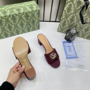 gucci womens leather mid heel mules with og box & dust bag wine 8190 6a
