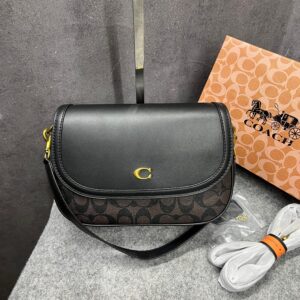 coach crossbody bag signature canvas coach monogrammed flap bag with og box & dust cover carry bag coffee brown c803