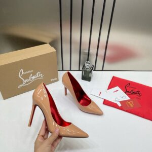 christian louboutin miss iriza 10 apricot sparkle bottom z heels patent with og box & dust cover w53