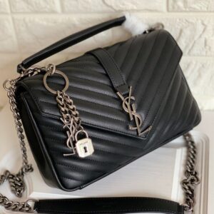 ysl saint laurent college quilted leather bag ancient silver black with og box dust cover & carry bag 1324 ancient silver black