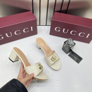 gucci womens leather mid heel mules with og box & dust bag white 8190 6a