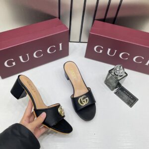 gucci womens leather mid heel mules with og box & dust bag black 8190 6a