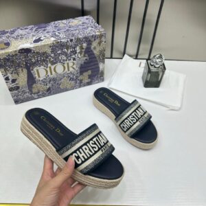 christian dio.r dway platform slide sandals blue embroidered signature strap with og carry bag 3369 blue