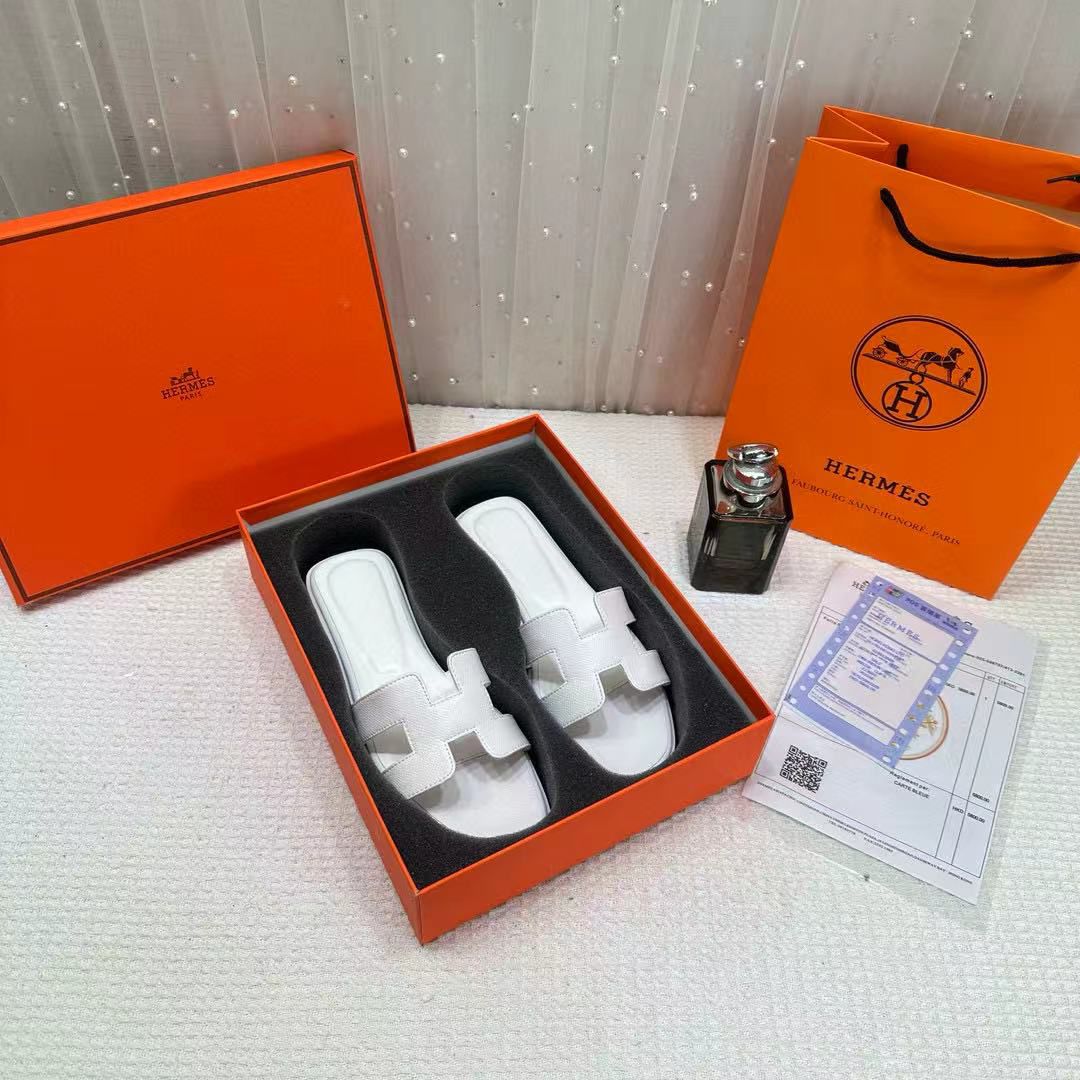 hermes paris oran flats for her with og box & carry bag all white slide h38 white hermes paris oran flats for her with og box & carry bag all white slide h38 white