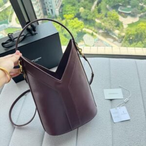 ysl y top handle bucket bag with dust bag(2535 burgundy)