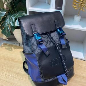coach rivington backpack colorblock black blue signature canvas unisex backpack with dust cover 058 1 black blue