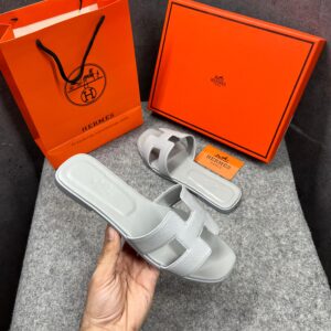 hermes paris oran flats for her with og box & carry bag all light blue slide h38 light blue