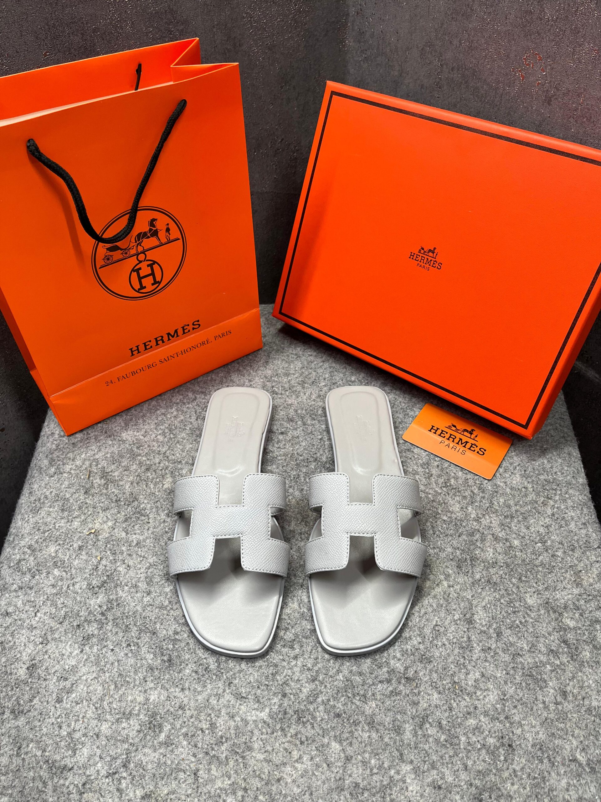hermes paris oran flats for her with og box & carry bag all light blue slide h38 light blue hermes paris oran flats for her with og box & carry bag all light blue slide h38 light blue