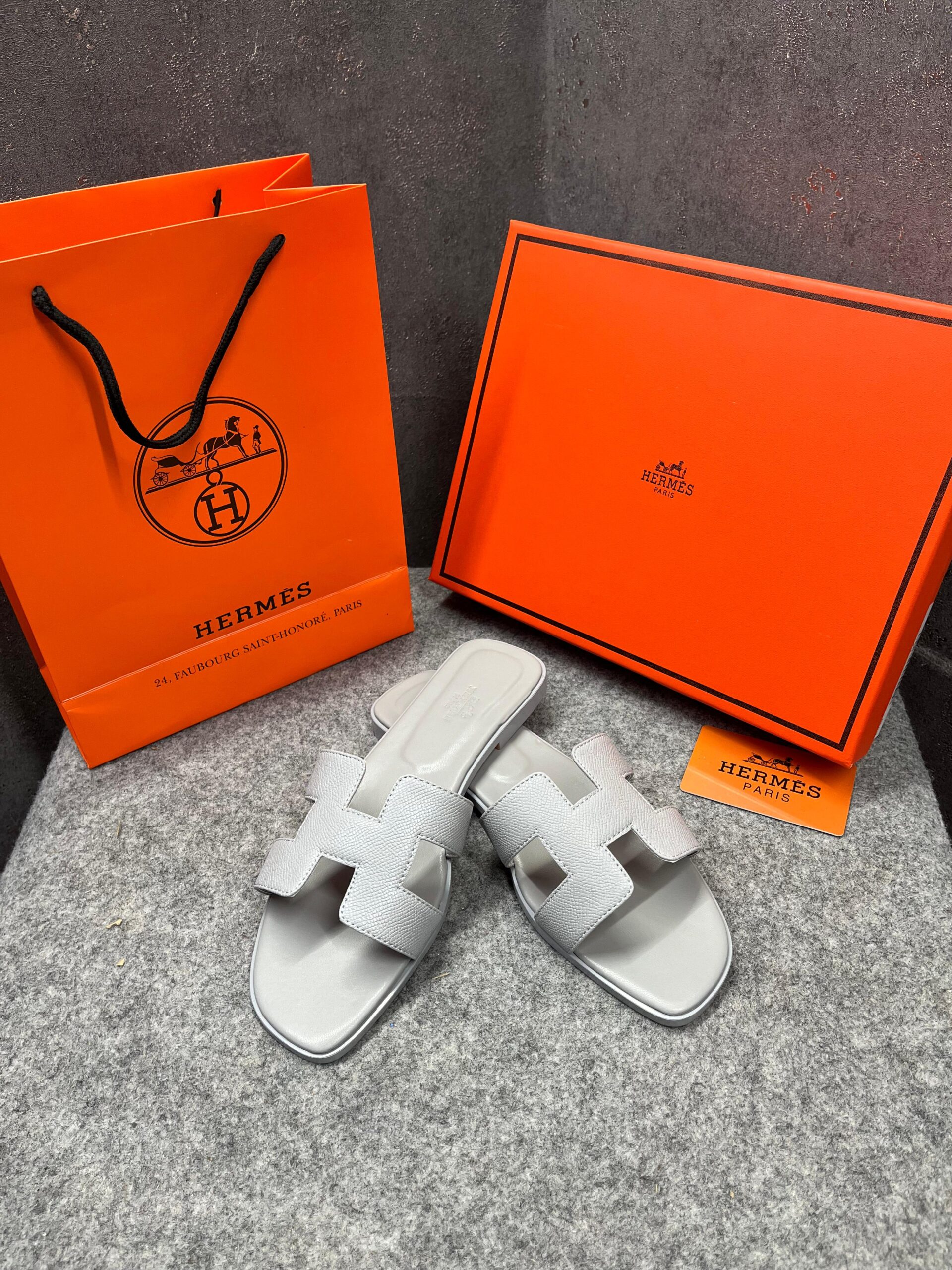 hermes paris oran flats for her with og box & carry bag all light blue slide h38 light blue hermes paris oran flats for her with og box & carry bag all light blue slide h38 light blue